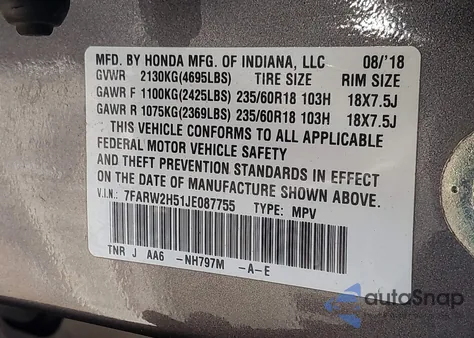 2018 Honda Cr-V Ex z USA, uszkodzony, nr VIN 7FARW2H51JE087755